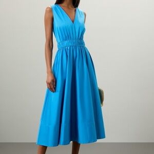 Roksanda Blue Midi Dress Sleeveless V-Neck Cinch Waist